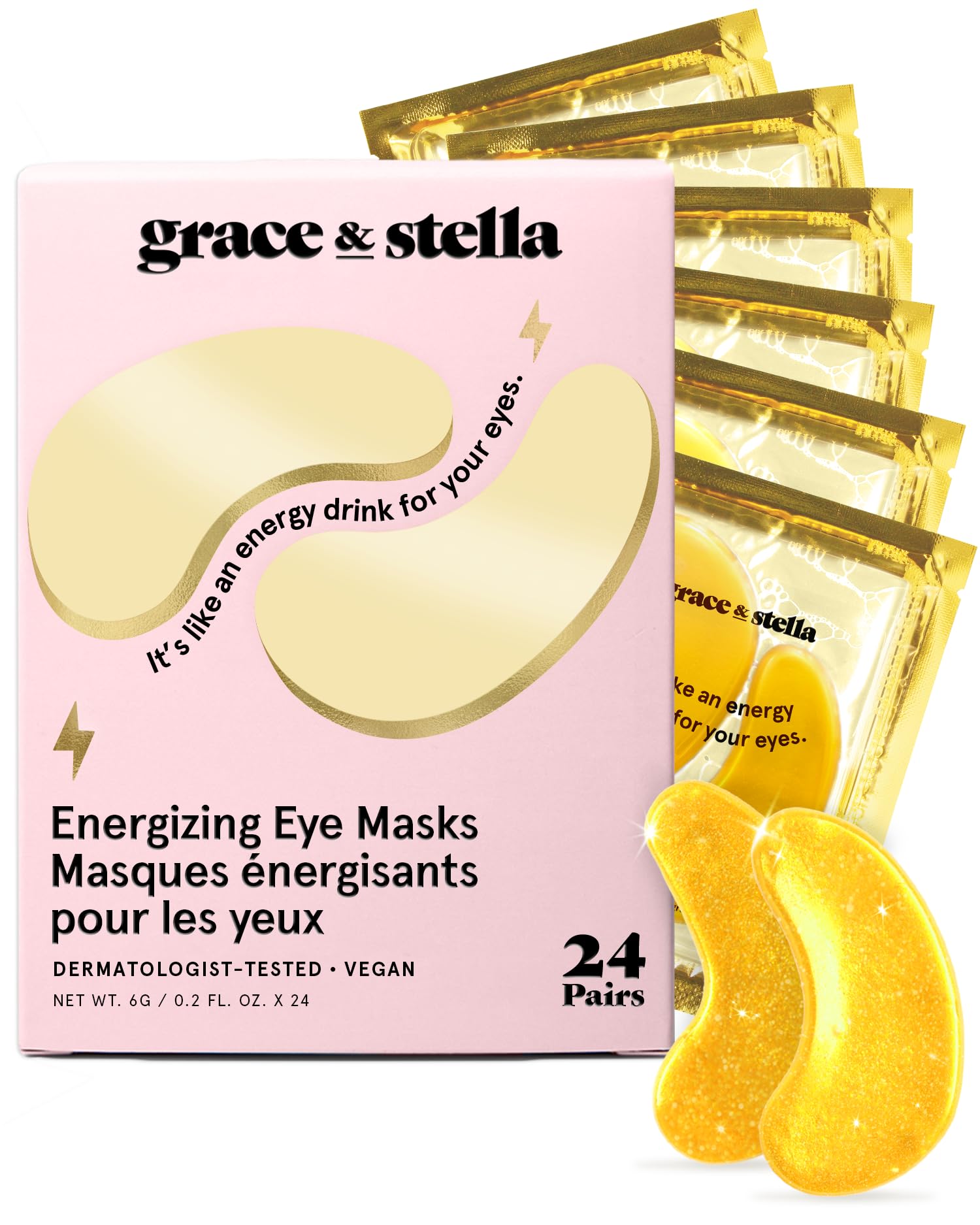 grace & stella Under Eye Mask - Christmas Gifts for Women, Gifts for Mom, Under Eye Patches to Reduce Dark Circles, Puffy Eyes, Eye Bags, Wrinkles, Stocking Stuffers for Women, Vegan (24 Pairs, Gold)