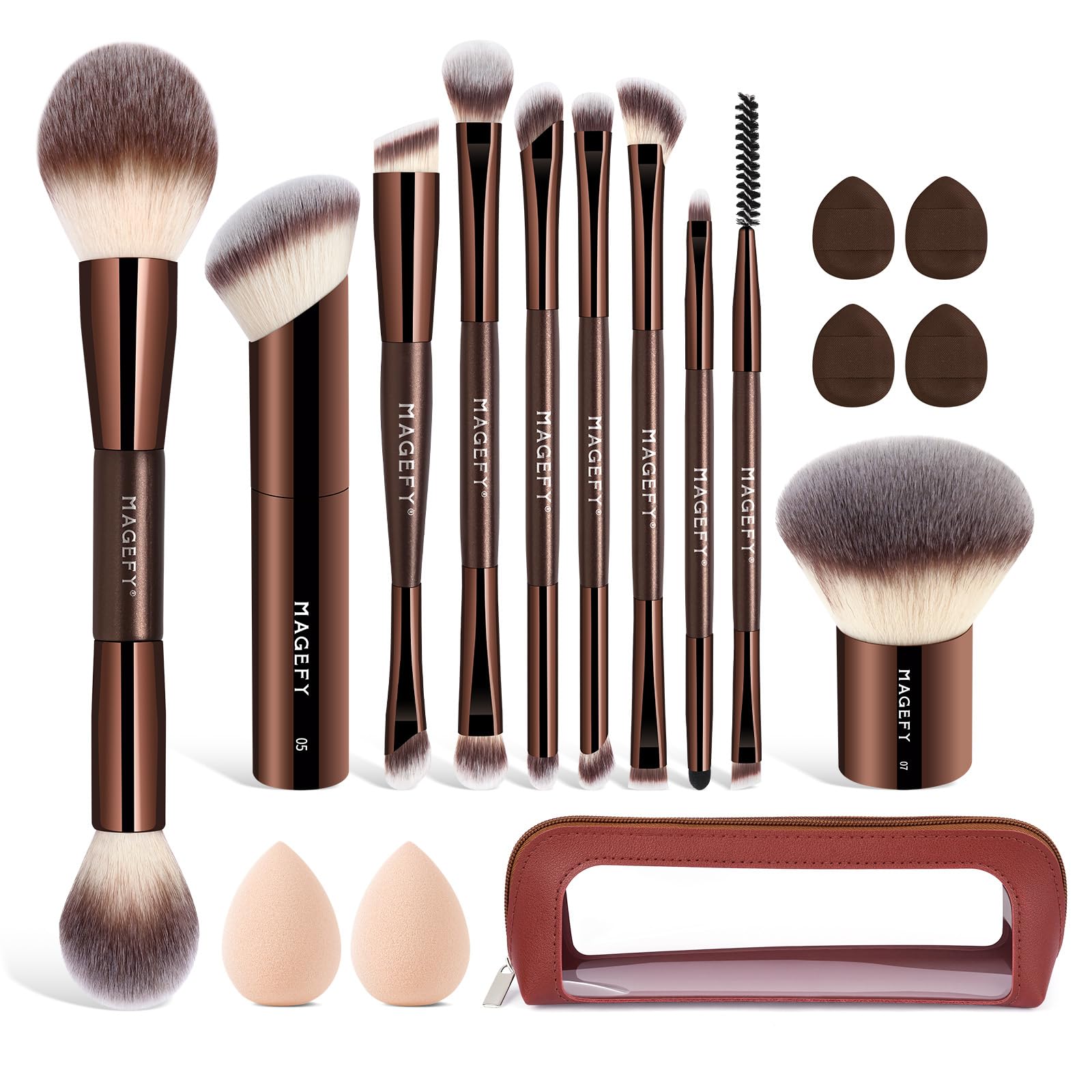 Pennelli da trucco MAGEFY Set di pennelli da trucco professionali per cipria, correttori, ombretti, sopracciglia, conteggio sopracciglia, fard