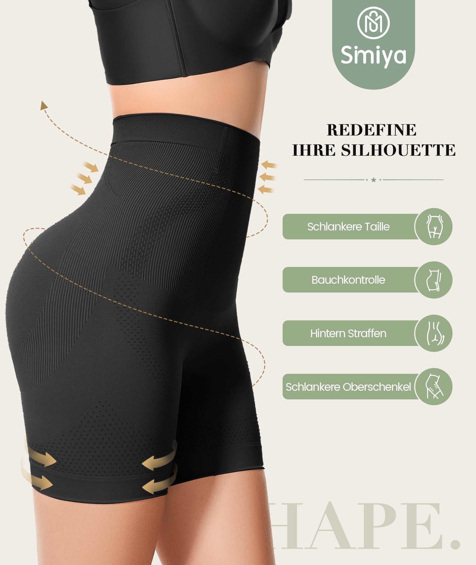 SIMIYA Mutande modellanti da donna a vita alta, modellanti, senza cuciture (2 x nero, XL)