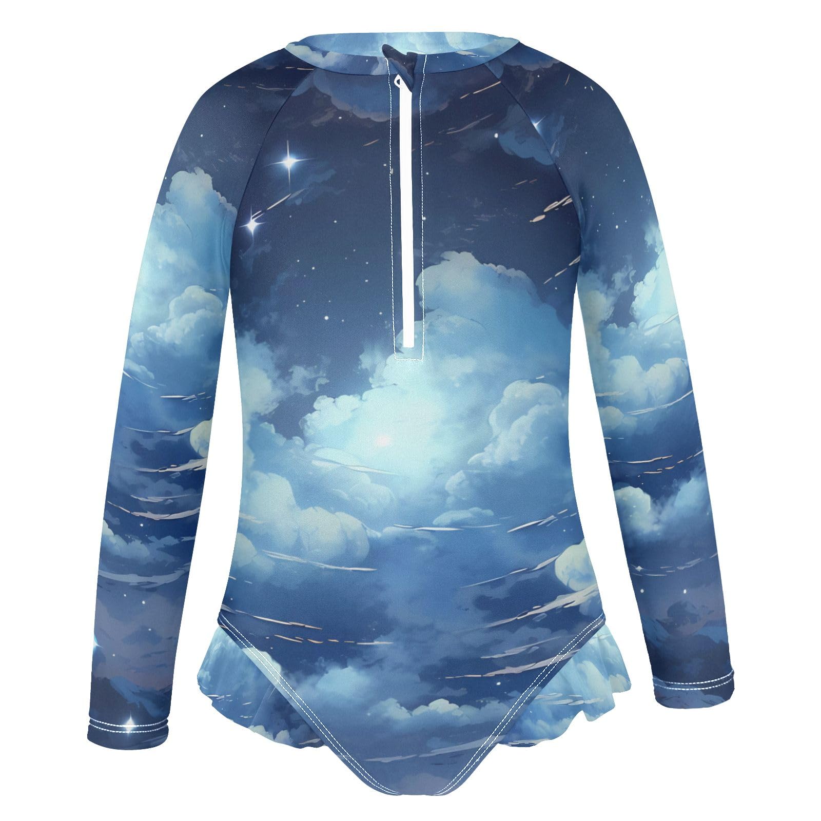 ALAZA Swimsuit for Girls Long Sleeve Rashguard Bathing Suit Cloud Blue Quick Dry 4T