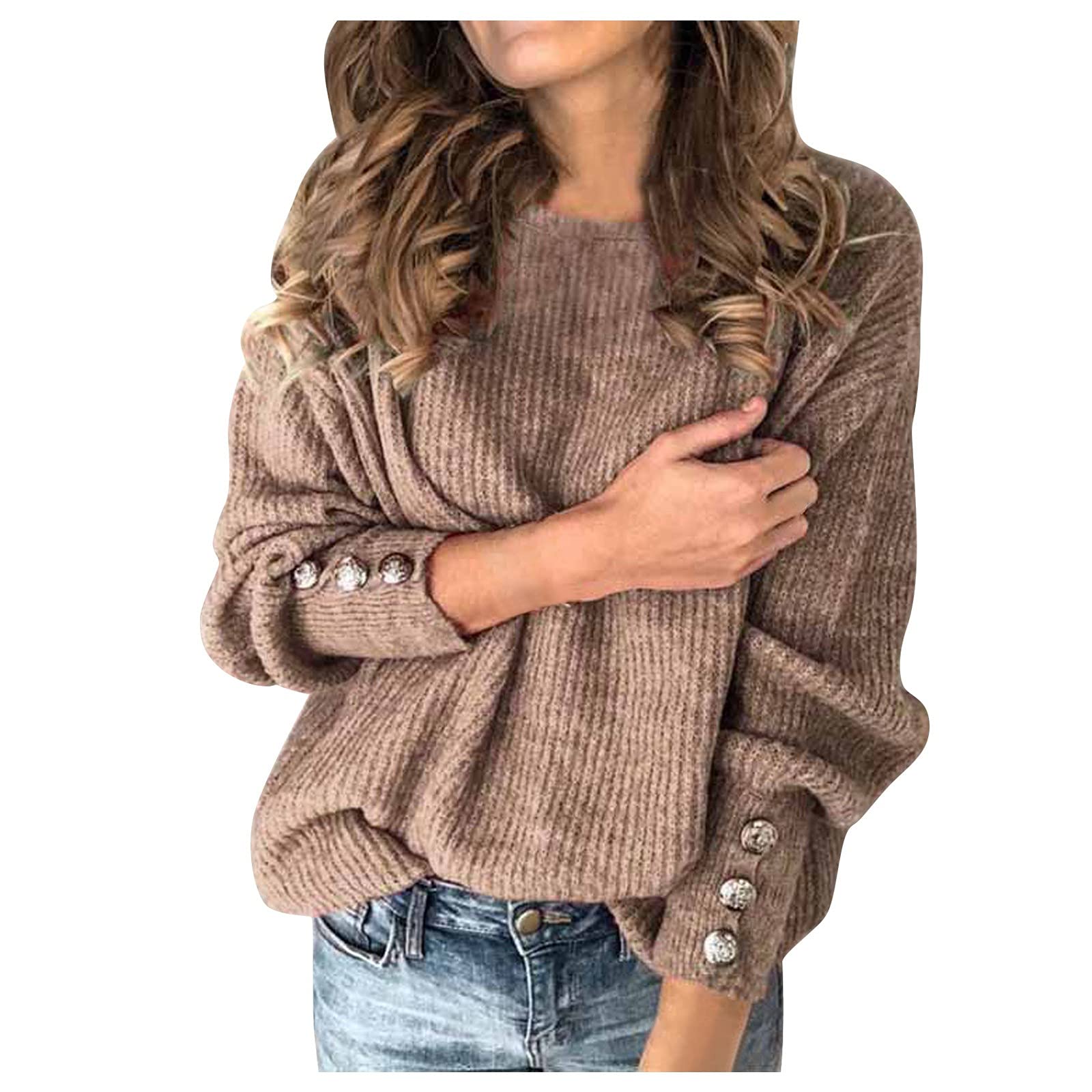Womens Fall Winter Knitted Sweater Long Sleeve Elegant Casual Tops Plus Size Solid Color Pullover Sweaters