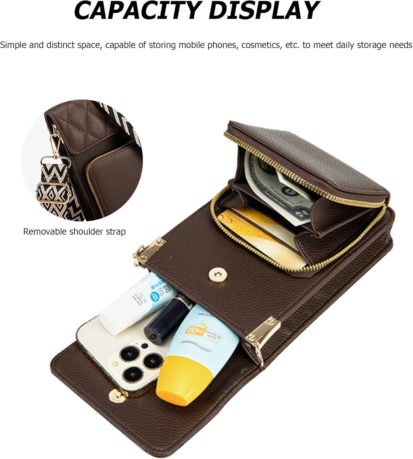 myfriday Small Leather Crossbody Bag for Women with Guitar Strap Mini Crossover Bags & Shoulder Purses with 2 Card Slots - Image 5