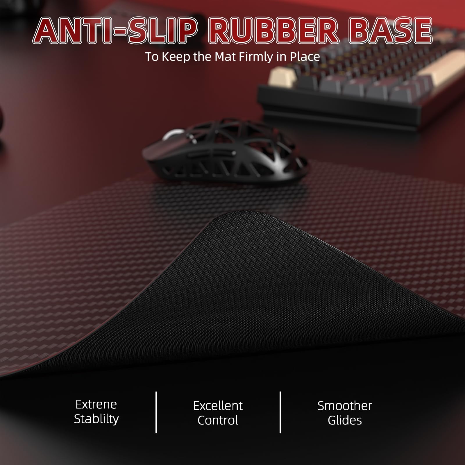Yindiao ×Attack Shark CM04 - Alfombrilla de mouse para juegos, fibra de carbono, alfombrilla grande para teclado de computadora, alfombrilla de mouse de mesa con base antideslizante, borde cosido para