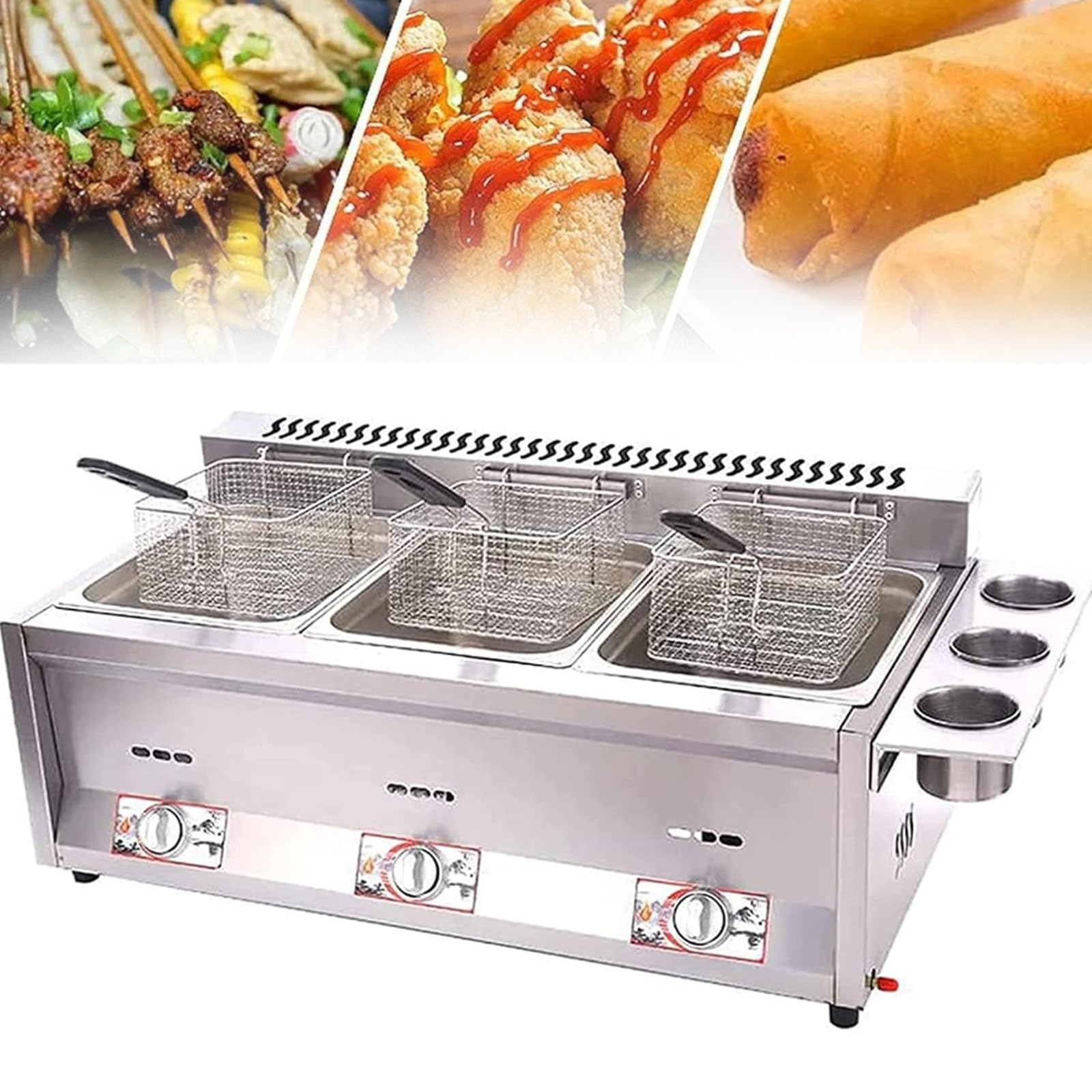 Friggitrice a gas di grande capacità, friggitrice a gas da banco in acciaio inossidabile per cucina commerciale, patatine fritte tacchino ristorante/uso domestico
