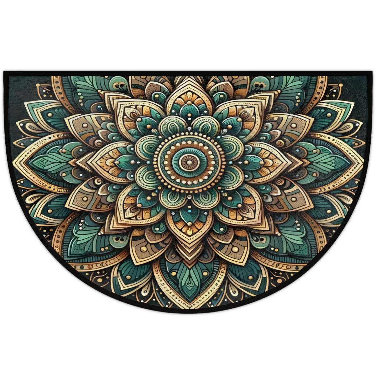 Felpudo semicircular Estilo Mandala Bohemio, Alfombra semicircular
