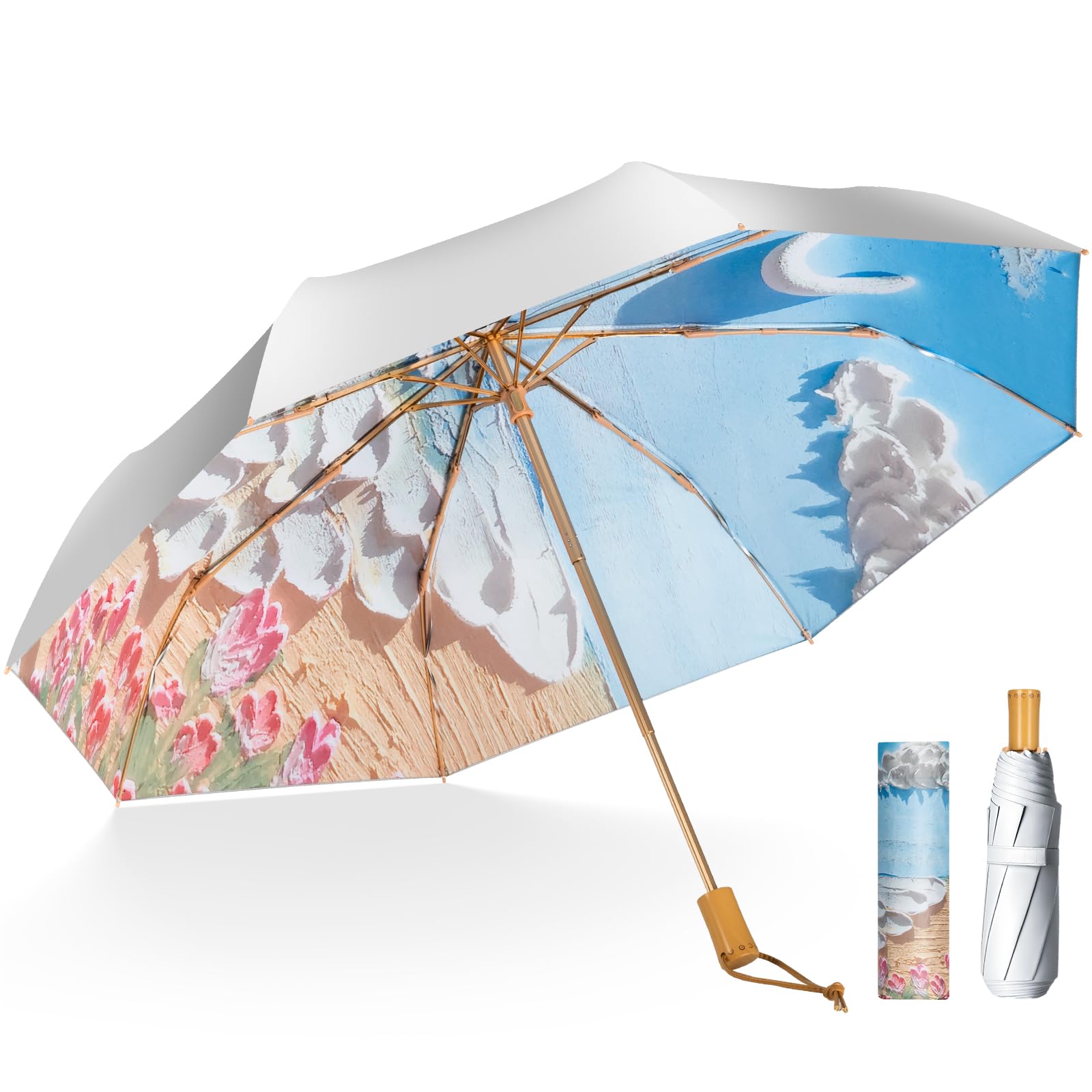 YoobureTravel Umbrella Portable Compact Umbrellas, Pocket Mini for Purse, Umbrellas for UV Sun & Rain Small for Backpack, Umbrella with Case Folding for Kids Women