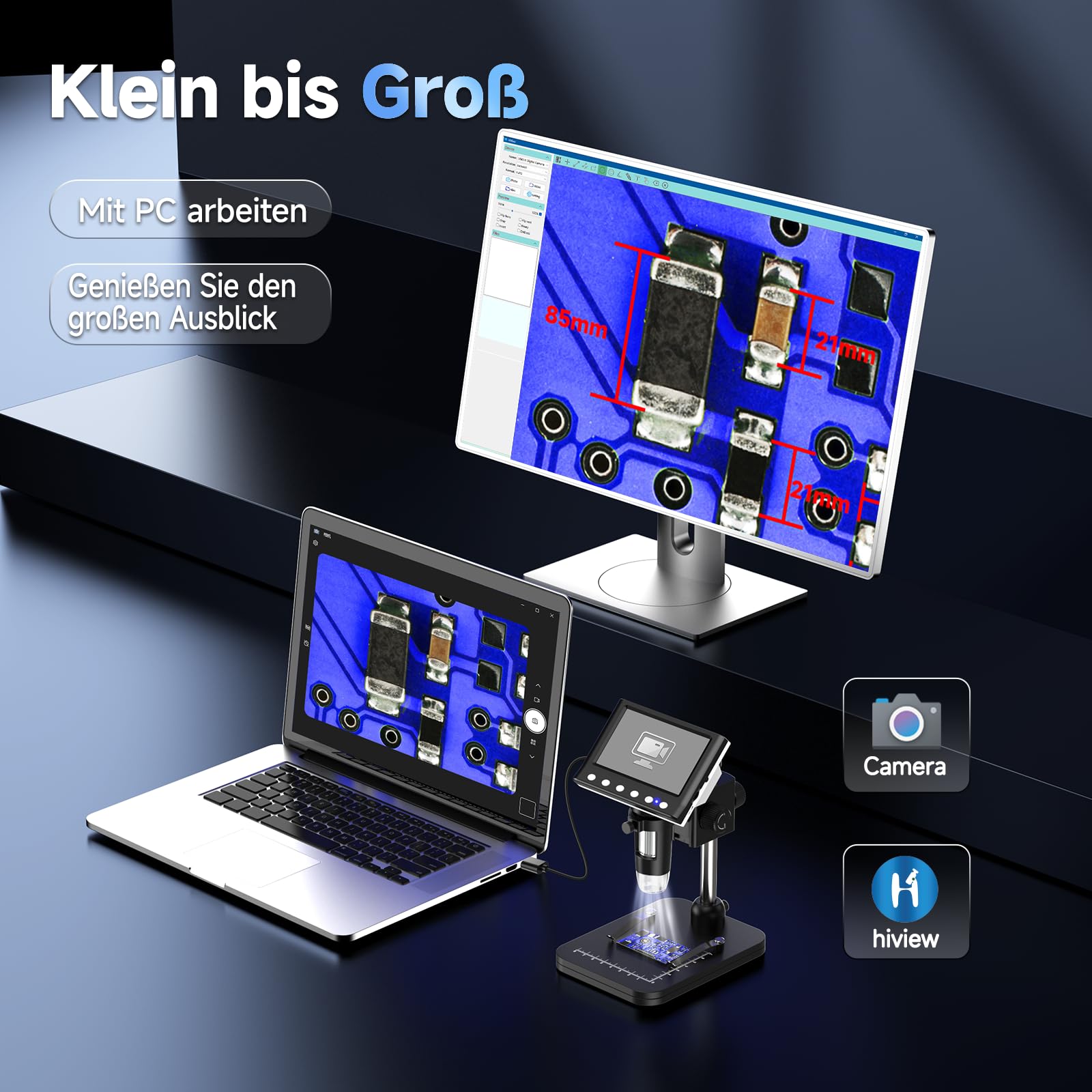 Leipan Digital Mikroskop mit 4,3 Zoll Bildschirm für Kinder Erwachsene, 1000X facher Vergrößerung 1080P USB Mikroskop mit 8 Einstellbaren LED Licht, USB to PC - Windows/Mac kompatibel