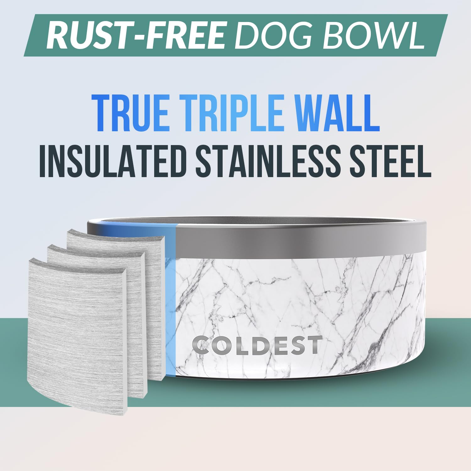 Coldest Hundenapf – Edelstahl, rutschfest, für Hunde, Katzen, Fütterung für Futter oder Wasser (2,8 ml, Carrara-Marmor)