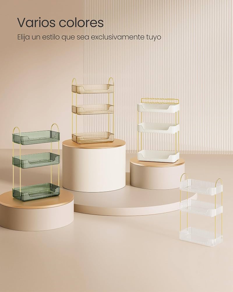 💄 Organizador De Maquillaje SONGMICS 3 Niveles – Dorado Champán – Personalizable – Con Soportes Para Brochas O Asas – Regalo Ideal Para Tocador