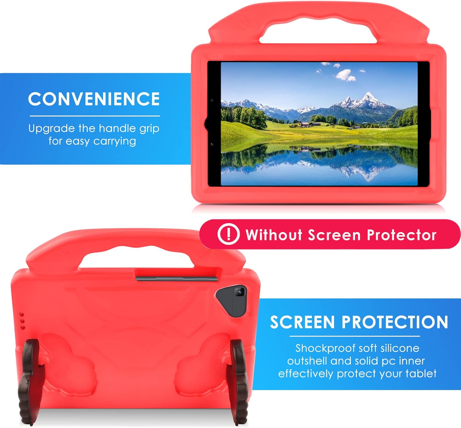 DETUOSI Kids Case for Samsung Galaxy Tab A 8.0 2019 Without S Pen Model SM-T290/T295/T297 with Handle & Stand, Shockproof EVA Lightweight Protective Cover for Galaxy Tab A 8.0 inch, Red