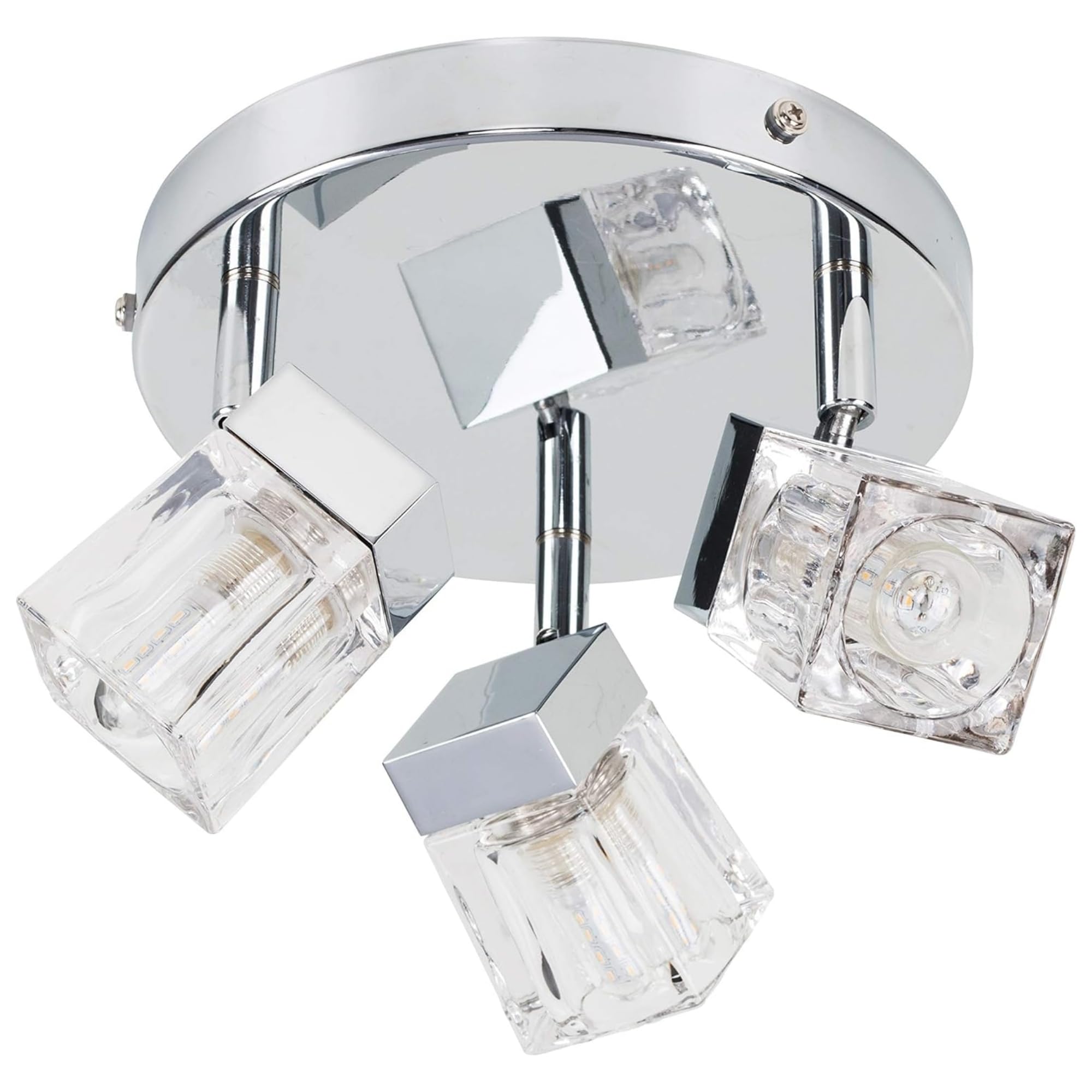 Valuelights Silver Ritz Ice Cube Polished Chrome Ip44 Bathroom 3 Way Spotlight Flush Ceiling Light In