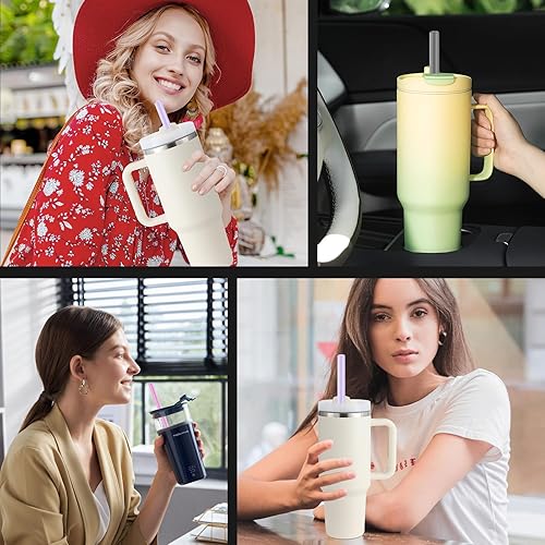 Miniatura 6 de Joshey Pajitas de repuesto Tritan de 12 pulgadas para vaso Stanley de 40 onzas, paquete de 6 popotes largos reutilizables con cepillo de limpieza,