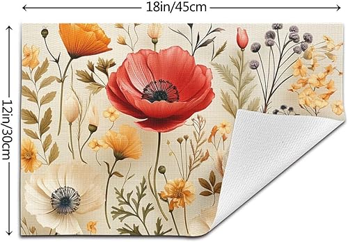 Miniatura 2 de 6 PCS PVC Placemats Set Place Mats an Art with Wildflowers Pattern Non-Slip Weave Place Mats 12" x 18" Farmhouse Table Mat Set for Family Dinners