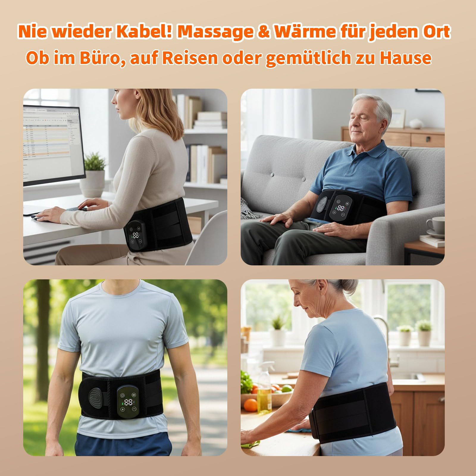 Wärmegürtel mit 6000mAh Akku, Kabelloses Rückenmassagegerät mit 5 Heizstufen (40–60°C) & 3 Massagemodi, 140cm Extralang, Abschaltautomatik, Massagegerät Rücken für Männer, Frauen, Mama, Papa