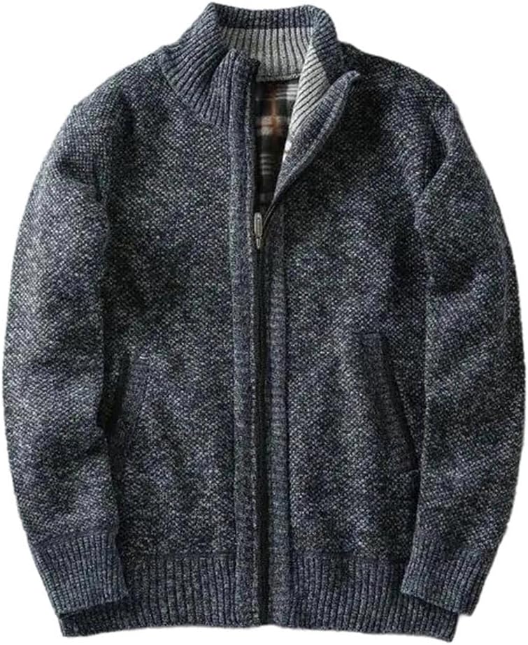 Men's Stand-Up Collar Cardigan Knit Sweater Plus Fleece Thickened Warm Casual All-Match Knitwear