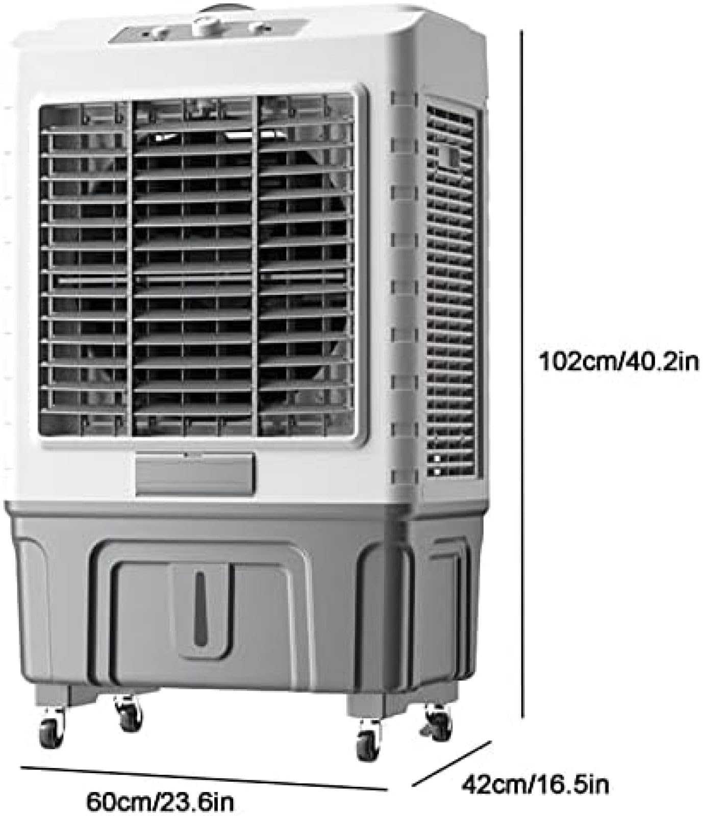 Humidificador industrial, ventilador evaporativo comercial, aire acondicionado 3 en 1 con tanque de agua de 55 litros, potente motor para refrigeración eficiente