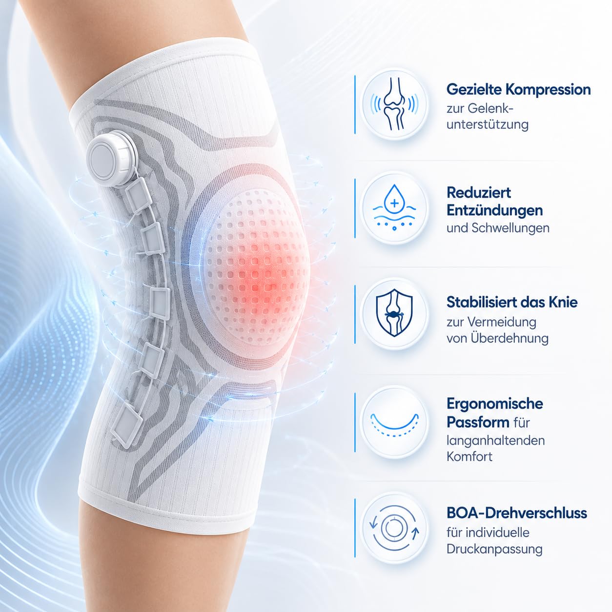 VILAO Kniebandage Drehverschluss Patellarschutz 3D Kompression Stabilität Sport Laufen Fitness Alltag Rutschfest Schwarz (2 Grauweiß,L)