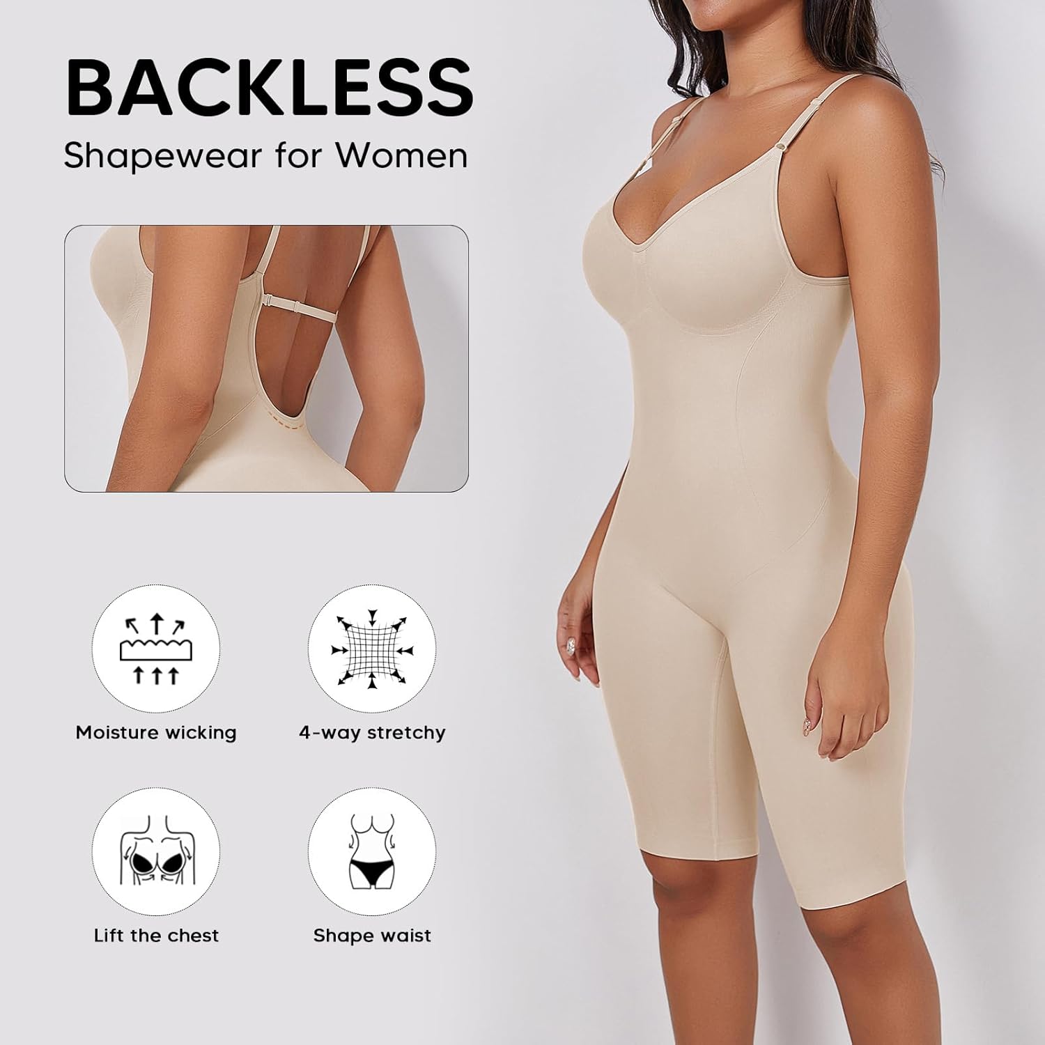 Backless Shapewear for Women Tummy Control Bodysuit Seamless Butt Lifter Full Body Shaper Body Suit - Image 3
