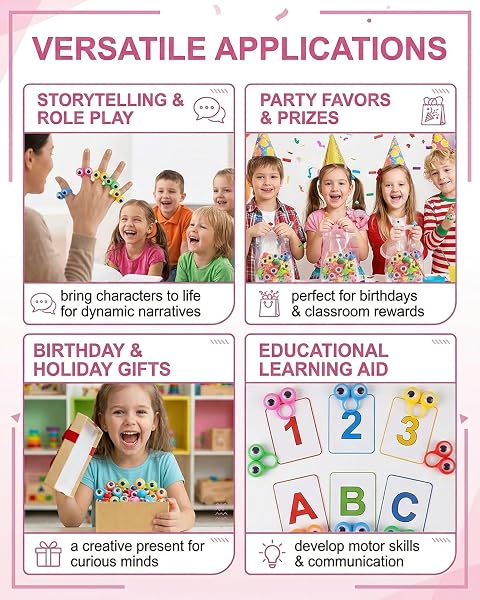 ZAKTUS 20 Pezzi Burattini da Dito con Occhi Grandi, Giocattoli Educativi e Creativi, Regali per Feste di Compleanno per Bambini, Giochi di Ruolo, Halloween, Occhi Mobili in Plastica Sicura - 2
