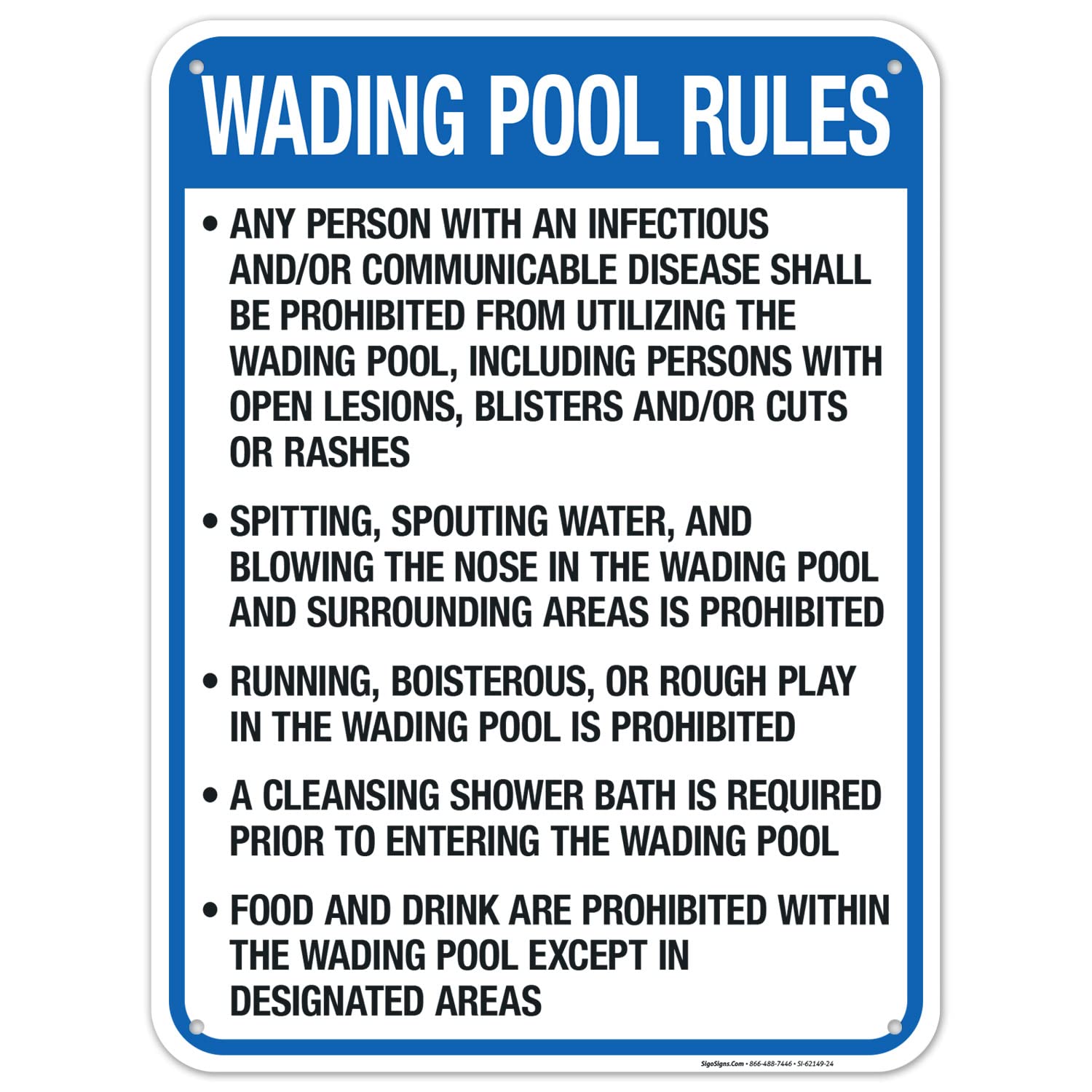 Rhode Island Wading Pool Rules Sign, Complies with State of Rhode Island Pool Safety Code, 18x24 Inches, 55 mil Thick HDPS (high Density polystyrene), Made in USA