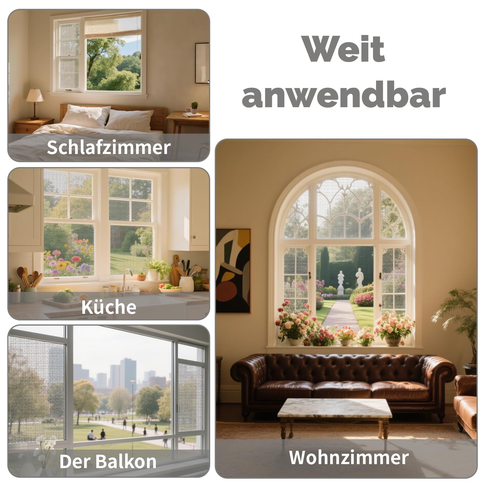 Fliegengitter für Fenster(300 x 120cm - Schwarz), Schneidbar, Reißfest, Fliegengitter Reparatur Set, Insektenschutz für Fenster mit Kederband/Doppelrad Seinroller/Kleines Messer/Haken/Maßstab