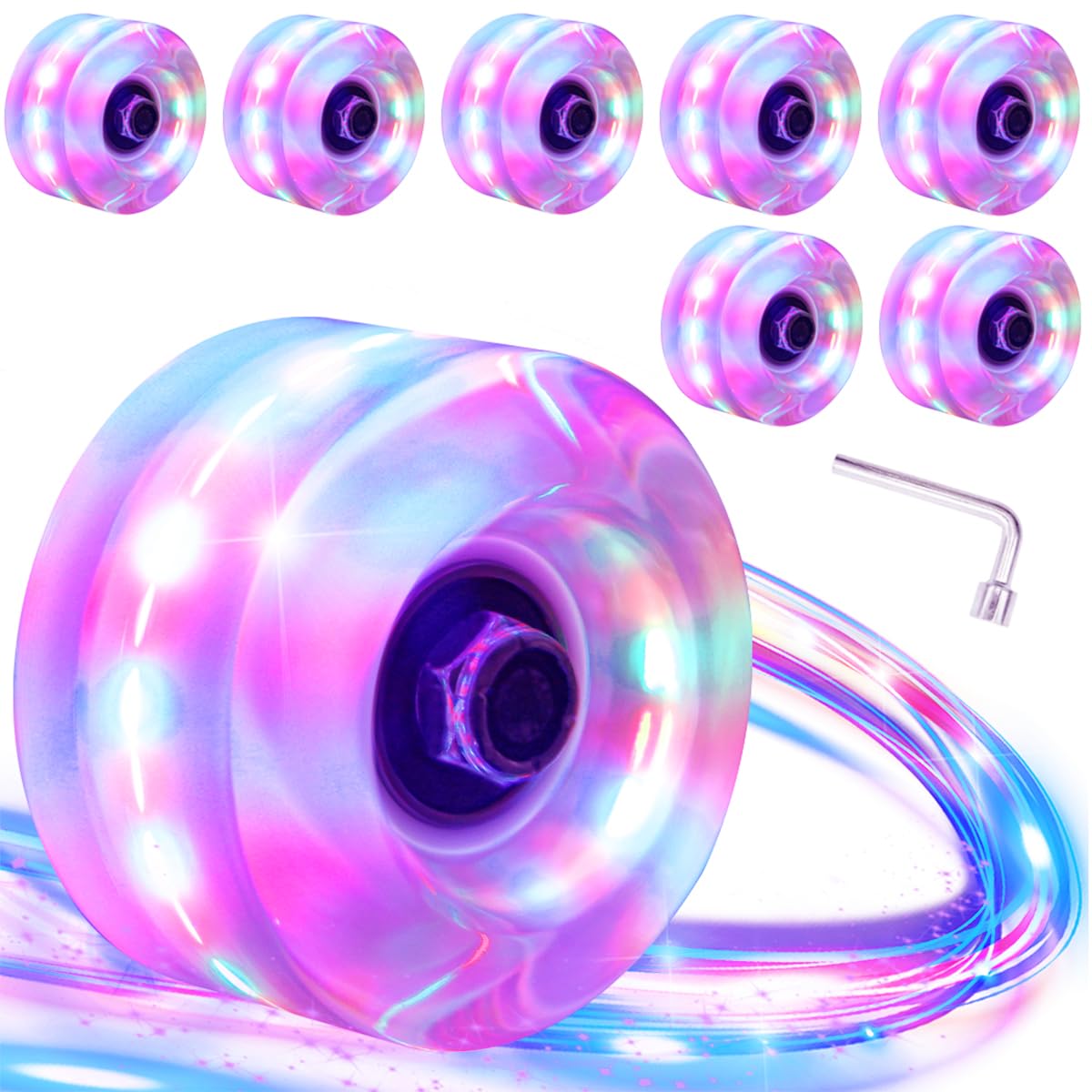 8 Pack 78A Light up Roller Skate Wheels 32 * 58/36 * 65mm,Skate Wheels with Bearings Installed for Indoor or Outdoor Double Row Skating and Skateboard Accessories