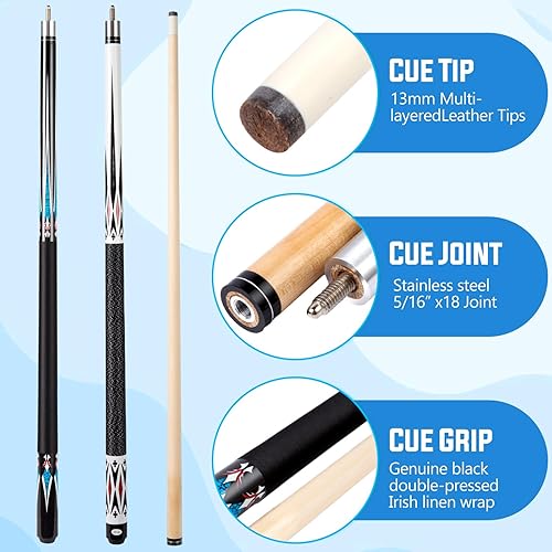 Miniatura 2 de Sinsilvie Juego de 4 tacos de billar de 58 pulgadas, 19 20 onzas, palos de billar de madera de arce para jugadores profesionales de billar