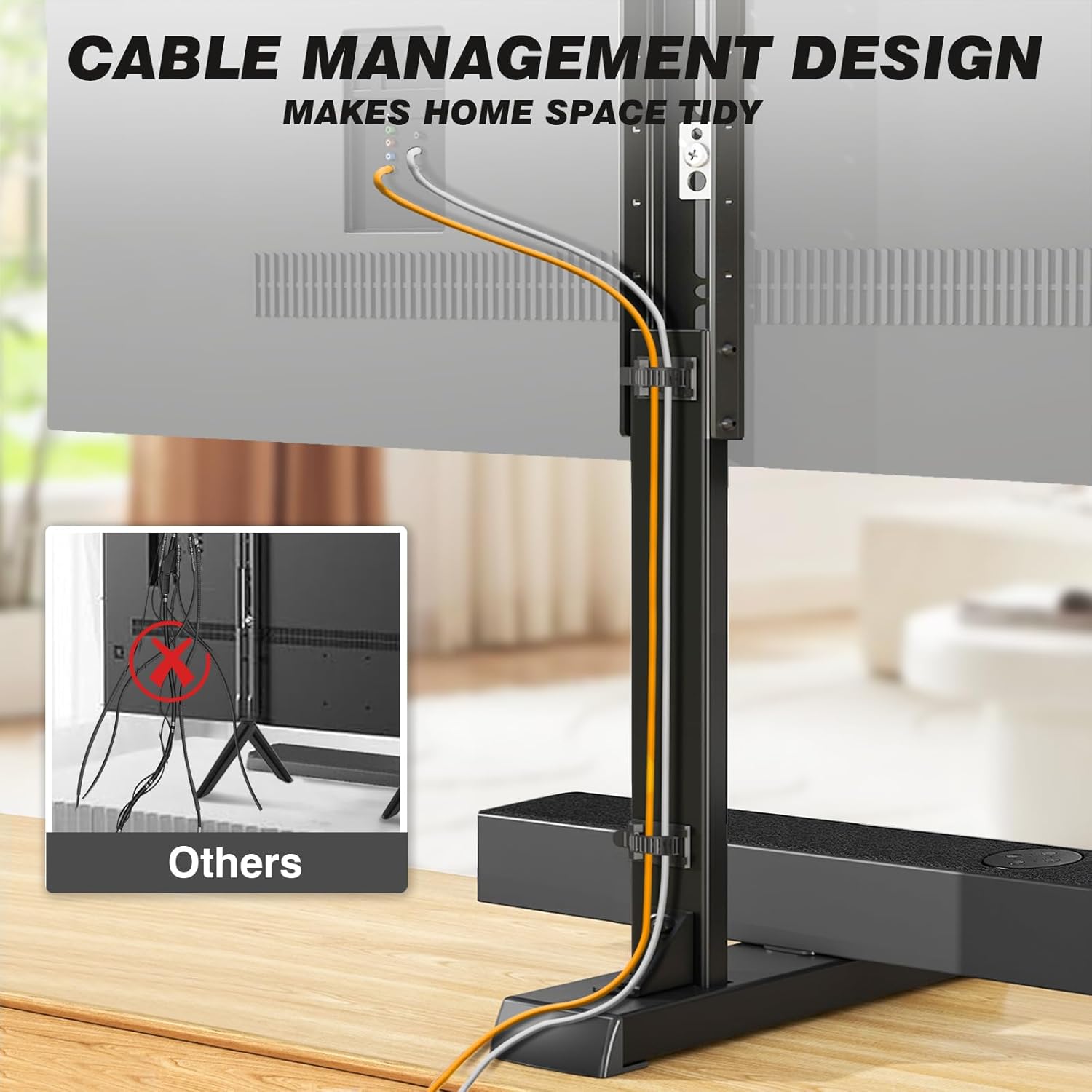 5Rcom Table Top TV Stand, Universal TV Stand for 35-88 Inch with Height Adjustment, TV Mount Stand Up to 150lbs for Curved Flat TVs with Cable Management, Black