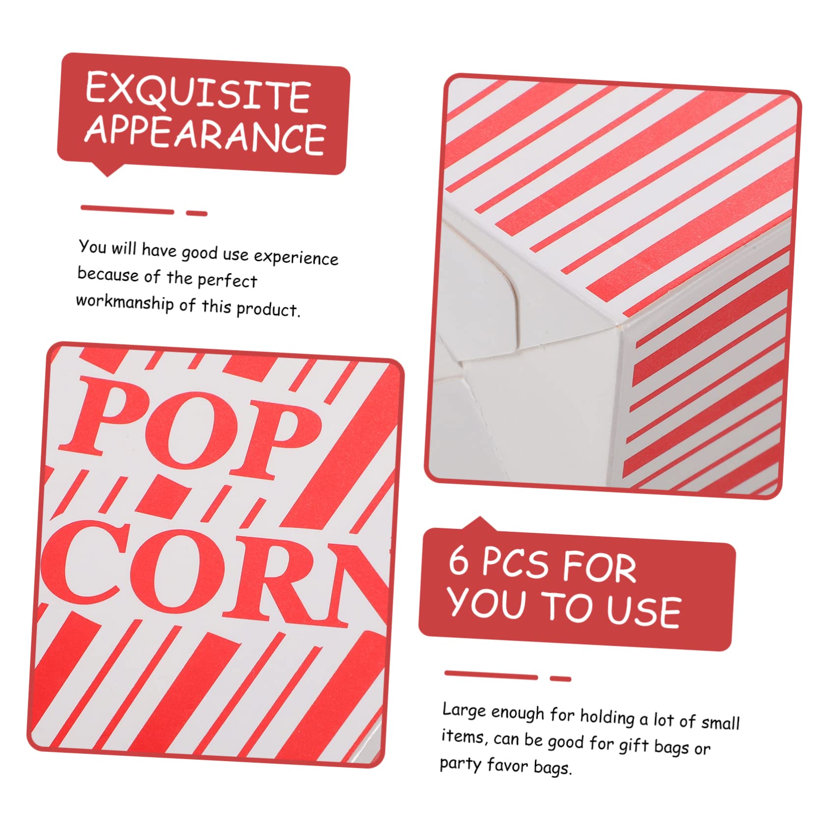 KICHOUSE Large Popcorn Paper Boxes 6 Snack Bucket for Popcorn Decorative Party Supplies