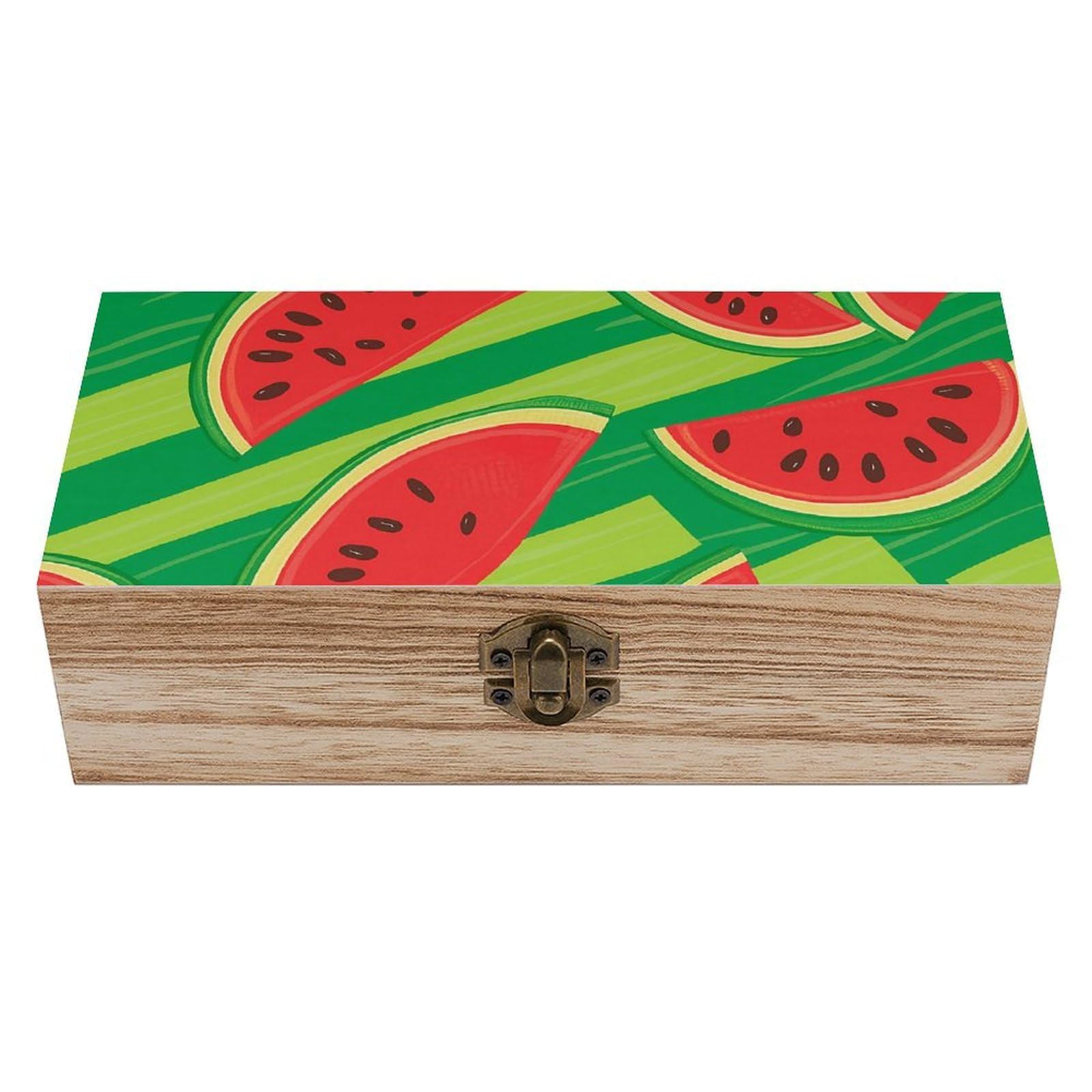 SMAZDFXX Cartoon Watermelon Slices And Green Stripes Wooden Storage Box Multipurpose Decorative Box for Jewelry Photo Home Decor