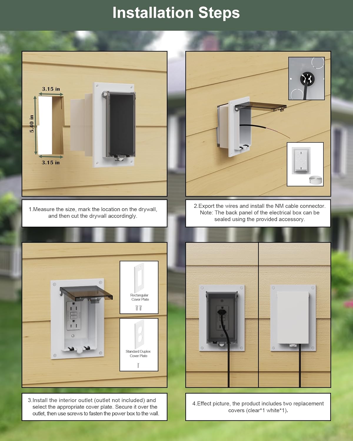 DBVR1W-1 Low Profile Electrical Outlet Box, Outdoor Recessed Outlet Box for Wet Location, Recessed Non-Metallic Exterior Outlet Box with 2 Weatherproof Covers, Vertical, 1-Gang, 2 Pack