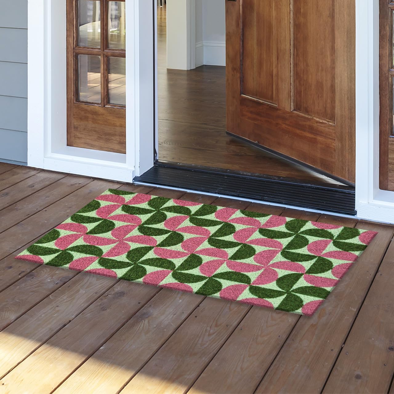 Briarwood Lane Pink and Green Modern Natural Fiber Coir Doormat 18 x 30