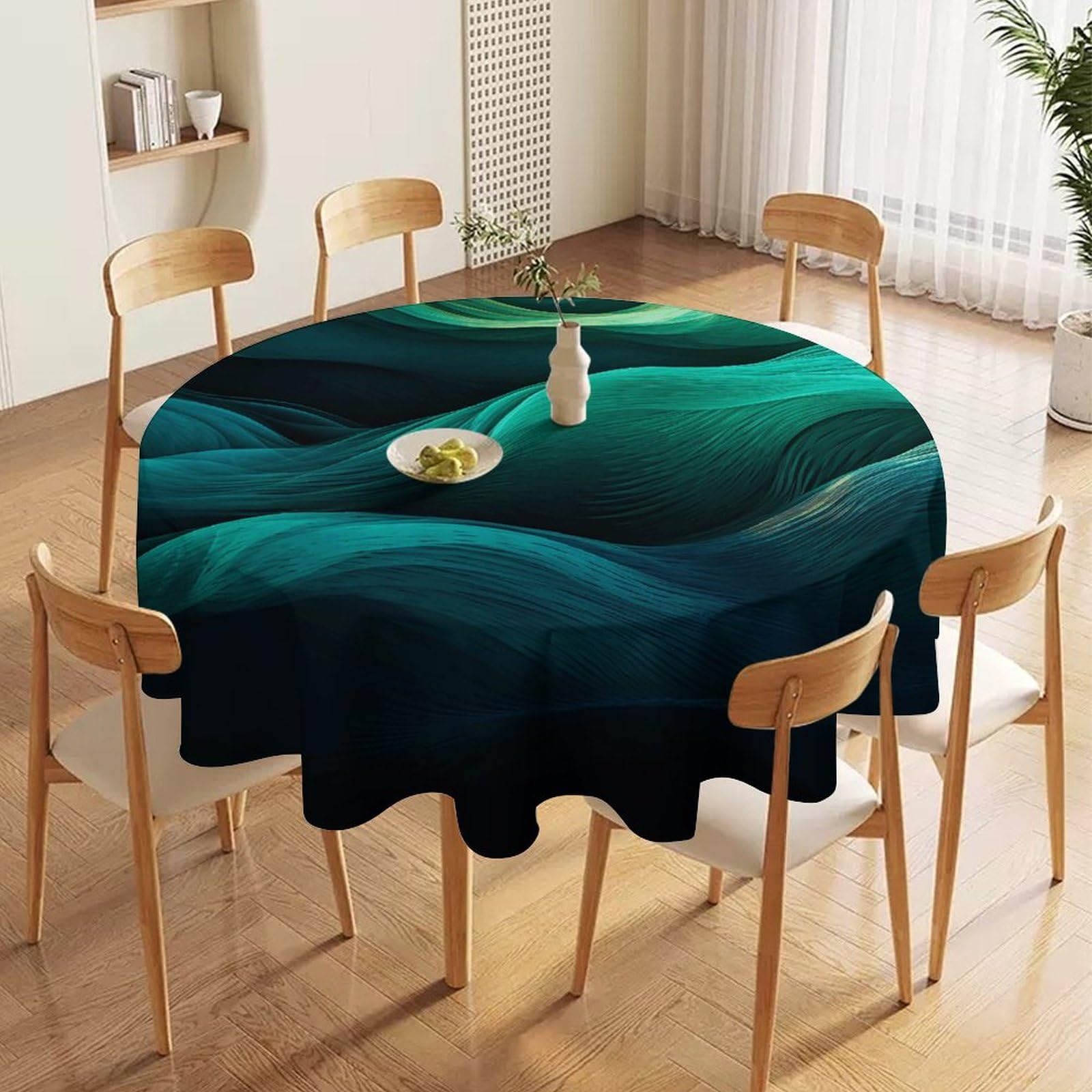 Nappe ronde motif vague pour décoration de table de mariage et repas de fête