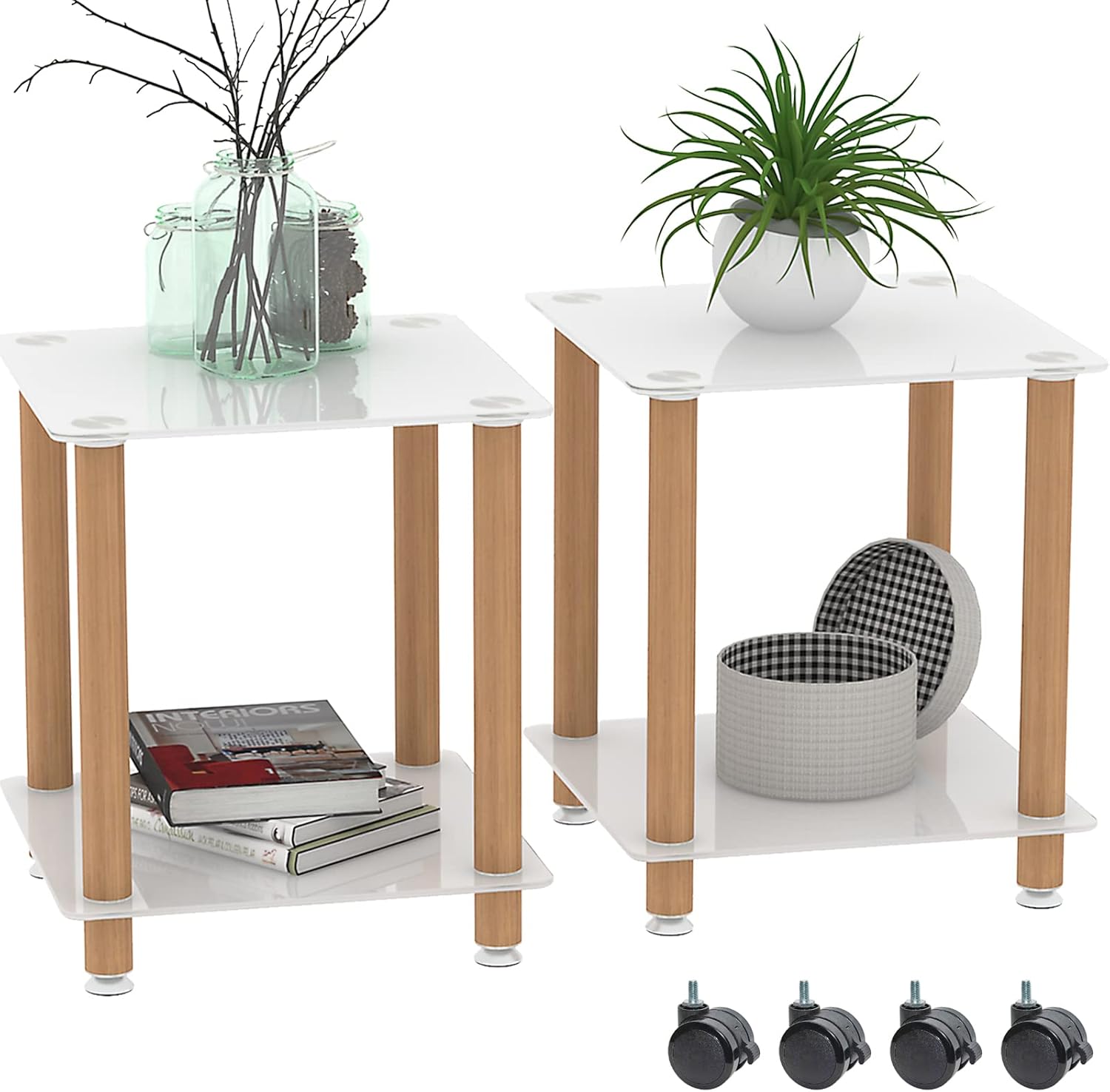 ODUSEDAILY Glass End Tables Living Room Set of 2, Small Glass Table, Glass Side