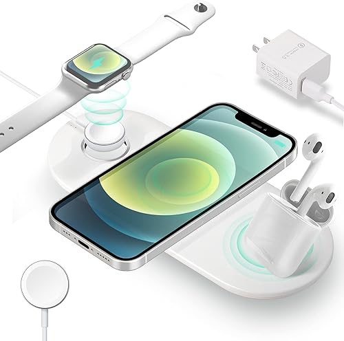 TECSO Almohadilla de carga inalámbrica 3 en 1 para dispositivos Apple como Apple Watch, AirPods y iPhone, para todos los teléfonos inteligentes