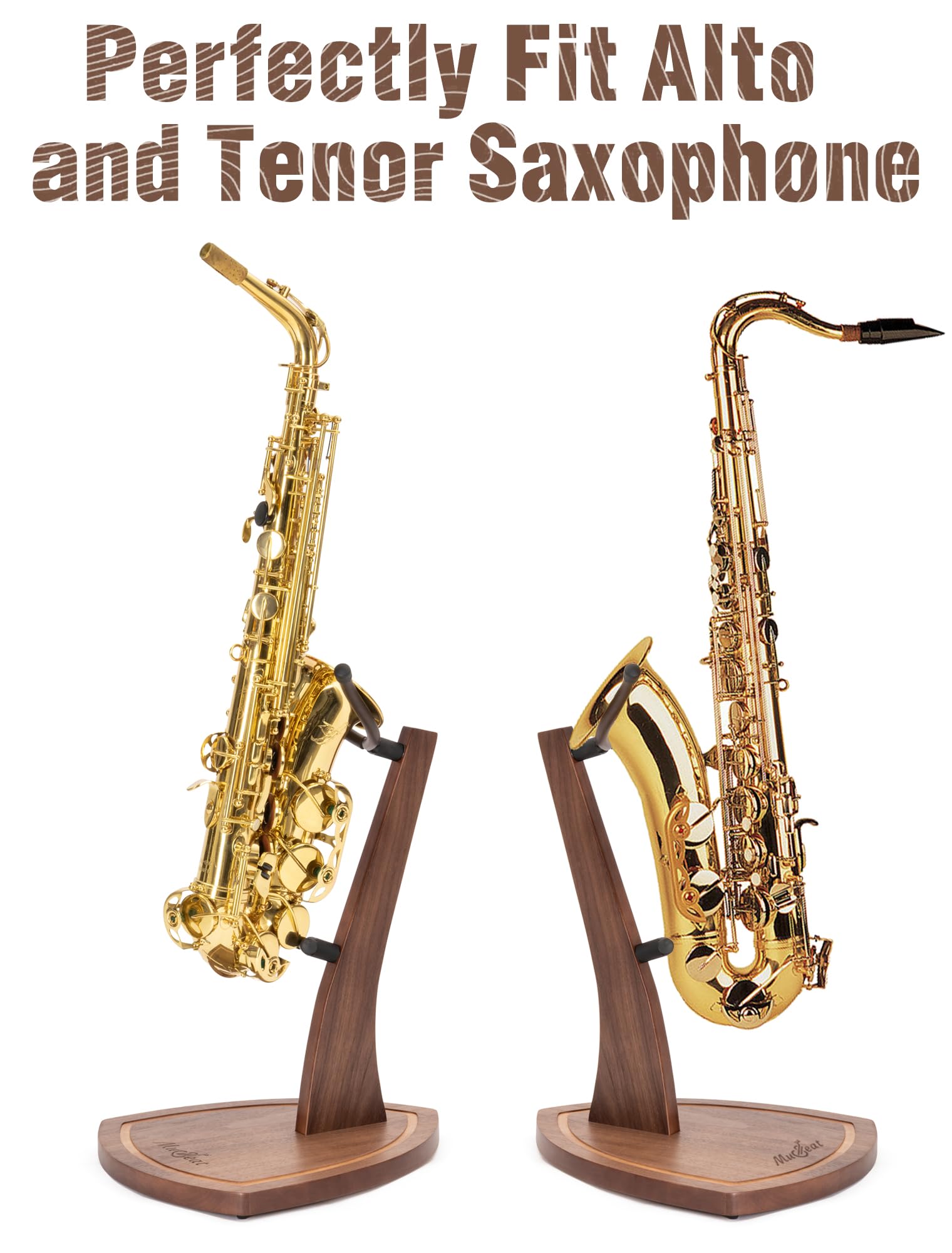 Support pour Saxophone Alto et Ténor en Bois de Noyer - Porte-Saxophone en Bois Massif avec Embouts en Silicone Doux - Présentation pour Studio ou Maison - Fabrication Artisanale