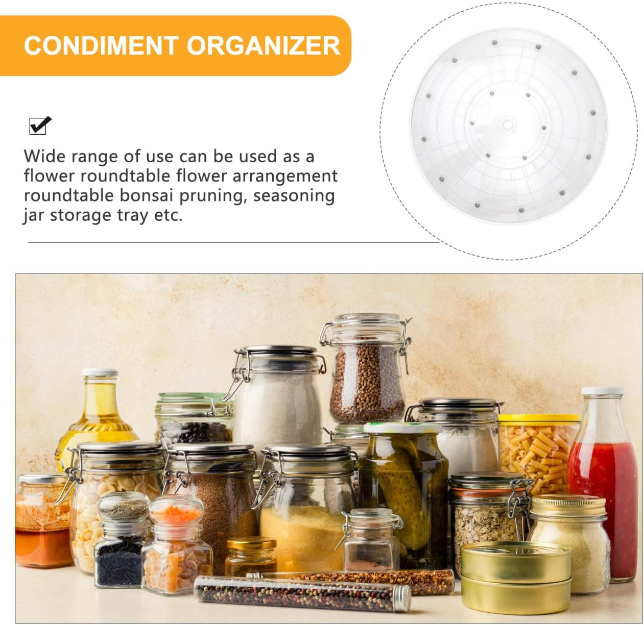 LABRIMP 12-inch Acrylic 360-degree Rotating Turntable Plate, Round Lazy Susan Organizer for Kitchen Pantry Spice Rack and Cabinet Storage