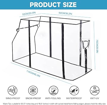 Clear Folding Wagon Rain Cover, Collapsible Garden Cart Trolley Cover, Waterproof Transparent Protector for Camping, Outdoor & Shopping, Fits Most Standard Utility Wagons (Wagon Not Included)