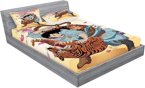 Miniatura 185 de Ambesonne Juego de sábanas bajeras y fundas de almohada occidentales, sombrero de vaquero con temática del salvaje oeste y cuerda de ganadería vieja