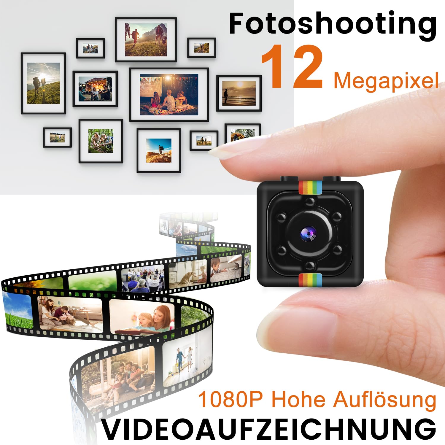 Bextgoo Mini Kamera, Überwachungskamera Ohne WLAN, Mini Camera mit 1080P-Video, 12MP-Fotoshooting, 32GB Speicherkarte, Nachtsicht, Drehbare Halterung, für Innen- und Außensicherheit