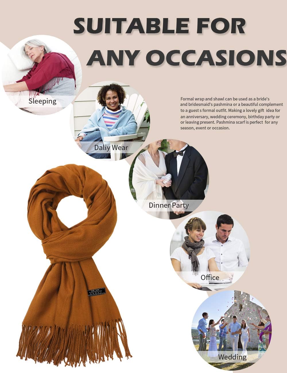 Pashmina Shawl Women Winter Scarf Warm Wedding Wraps Ladies Scarves for Evening Dresses - Image 6