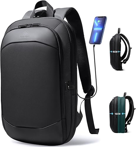 Miniatura 1 de Mochila de negocios para hombres de 17 pulgadas, delgada y expandible, impermeable, mochila de viaje con puerto de cargador USB, bolsa de trabajo