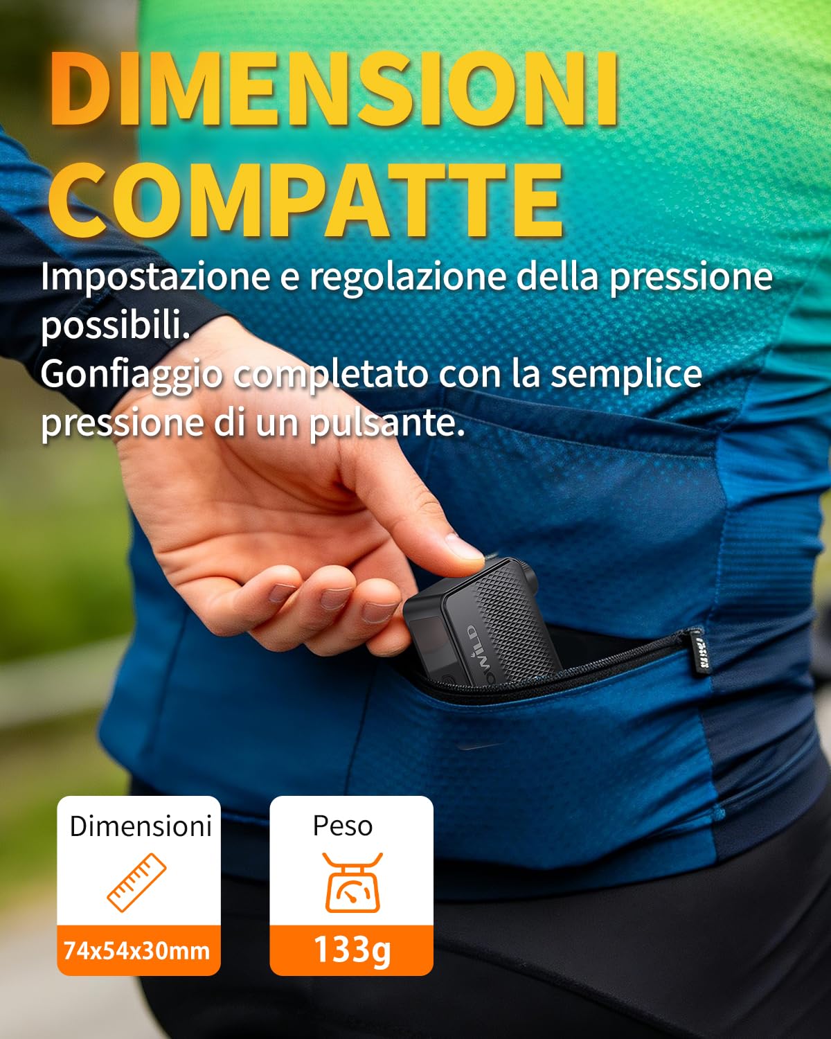 TOWILD A13 Pompa Elettrica per Bici, Max 130 PSI Mini Compressore d'aria elettrico, Funzione di Arresto Automatico Ricaricabile Type-C, Valvole Presta e Schrader per Biciclette da Strada, MTB, E-bike