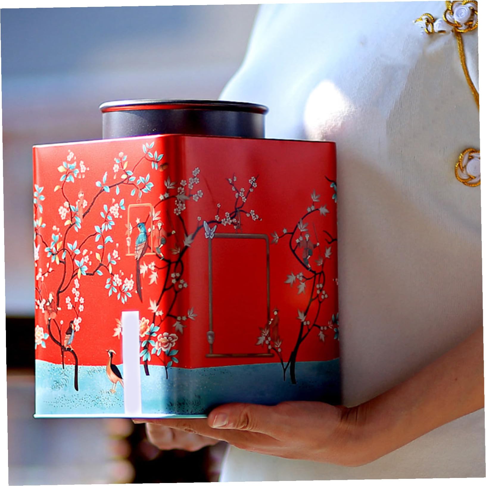 Artibetter Bote de Té de Hojalata Grande Rojo con Bolsa de Embalaje, Recipiente Metálico para Almacenar Té, Lata Resistente para Cocina y Hogar, Contenedor Práctico para Infusiones y