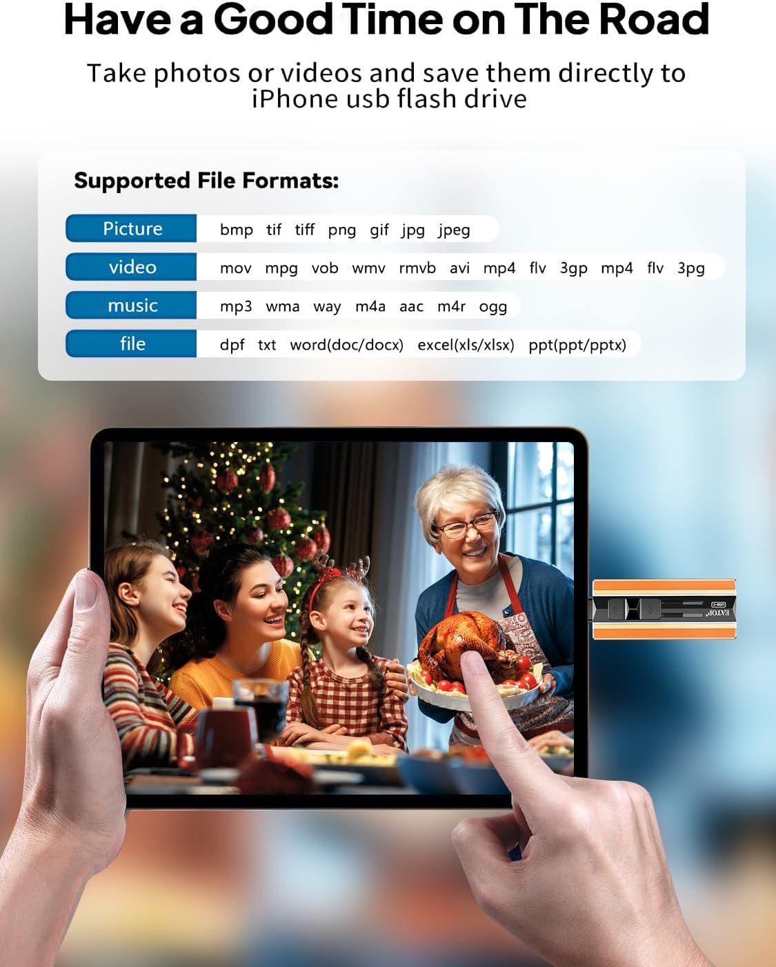 256GB Dual Interface Flash Drive, No App Required, Portable USB Storage Memory Stick for iPhone, iPad, Android, PC & Mac – Easily Stores Photos, Videos & Files (Orange) - Image 7