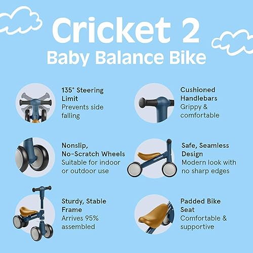 Miniatura 10 de Retrospec Cricket 2 Baby Walker Balance Bike with 4 Wheels for Ages 12-24 Months - Toddler Bicycle Toy for 1 Year Olds - Ride On Toys for Boys &