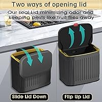 Vista 3 de GloDeals Basurero de cocina para encimera o debajo del fregadero, cubo de compost pequeño de acero inoxidable de 1.05 galones, contenedor