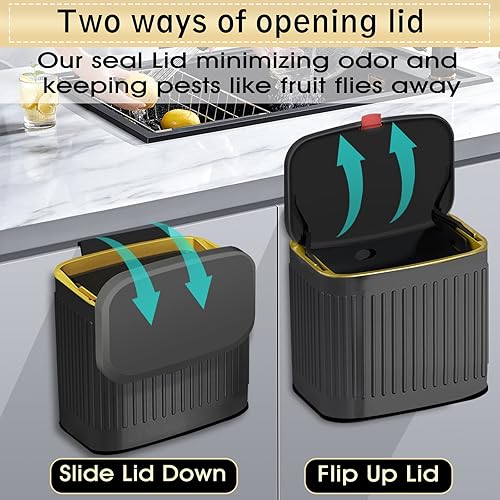 Miniatura 3 de GloDeals Basurero de cocina para encimera o debajo del fregadero, cubo de abono pequeño de acero inoxidable de 1.05 galones, cubo de basura de