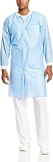 ValuMax 3660MBL Extra-Safe, Wrinkle-Free, Noble Looking Disposable SMS Knee Length Lab Coat, Medical Blue, L, Pack of 10