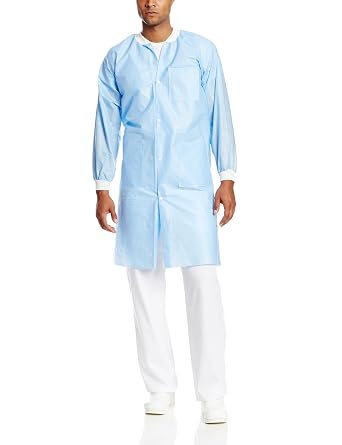 3660MBXS Extra-Safe, Wrinkle-Free, Noble Looking Disposable SMS Knee Length Lab Coat, Medical Blue, XS, Pack of 10